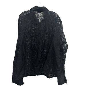 Silkland Women's Plus Size 2X Long Sleeve Linen Blend Button Front Sheer Black